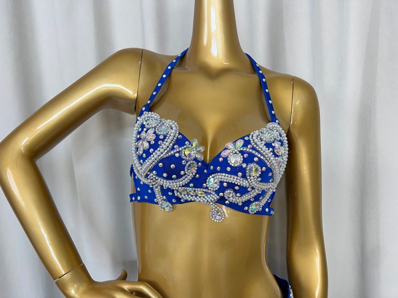 Belly Dance Costume Womens Red Sequin Embellished Halter Bra and Slit Skirt Set with Tassels, Chiffon and Sequin Fabric