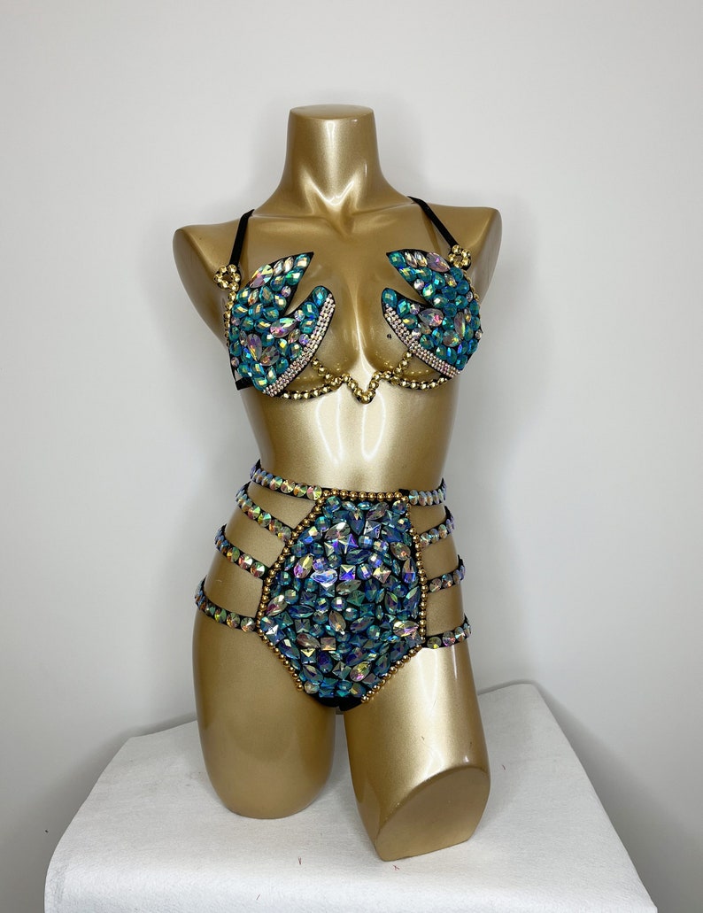 Rhinestone Embellished Black Lycra Women's Latin Dance Costume