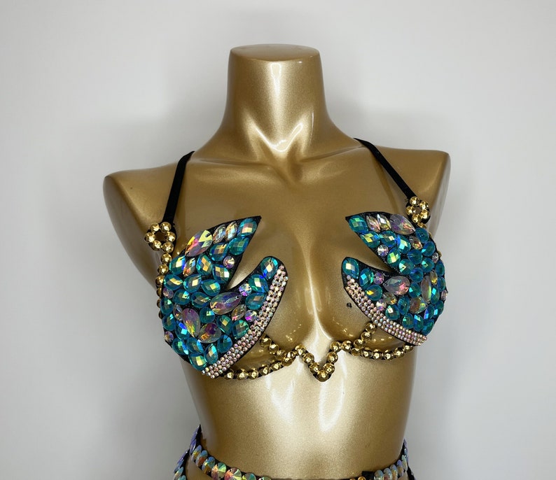 Rhinestone Embellished Black Lycra Women's Latin Dance Costume