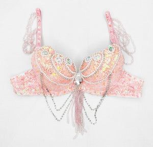 Women's Pink Sequin Beaded Belly Dance Bra Top