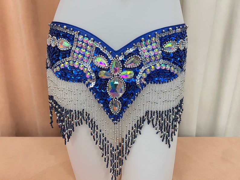 Belly Dance Hip Scarf, Women's Red Beaded Fringe Sequin Rhinestone Hip Belt, Belly Dance