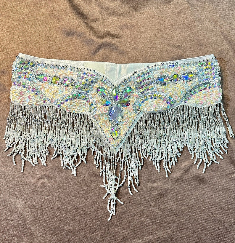 Belly Dance Hip Scarf, Women's Red Beaded Fringe Sequin Rhinestone Hip Belt, Belly Dance