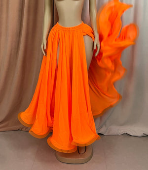 Belly Dance Skirt Women's Royal Blue Chiffon Slit Maxi Skirt with Tulle Hem