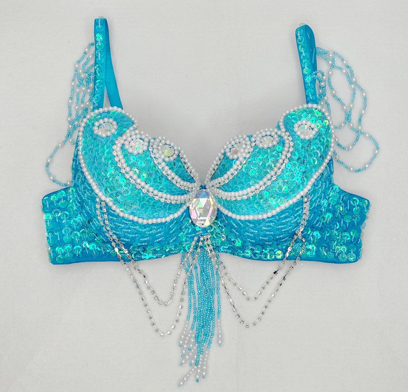 Women's Pink Sequin Beaded Belly Dance Bra Top