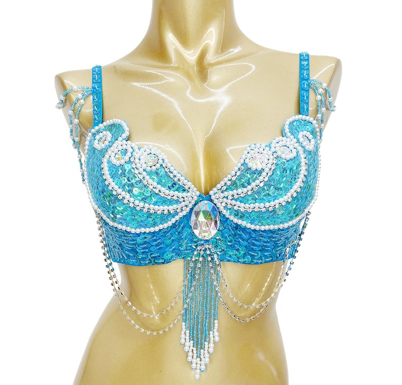 Women's Pink Sequin Beaded Belly Dance Bra Top