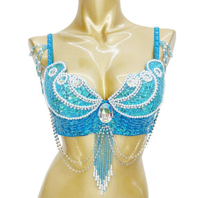 Women's Pink Sequin Beaded Belly Dance Bra Top