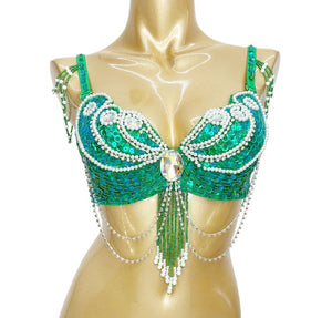 Women's Pink Sequin Beaded Belly Dance Bra Top