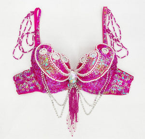 Women's Pink Sequin Beaded Belly Dance Bra Top