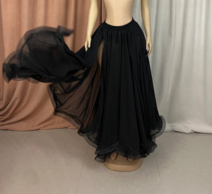 Women's Black Sheer Chiffon High Slit Flowy Belly Dance Skirt