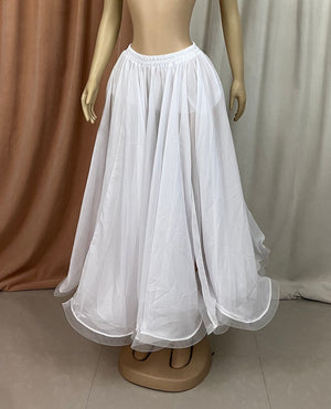 Belly Dance Skirt Women's Royal Blue Chiffon Slit Maxi Skirt with Tulle Hem