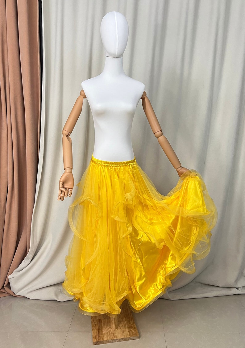 Ballroom Dance Skirt, Women's Blue Tulle Ruffled Full Length Skirt, Standard Ballroom Dancewear