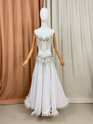 Belly Dance Costume Women Yellow Sequin Beaded Fringe Bra & Chiffon Skirt Set