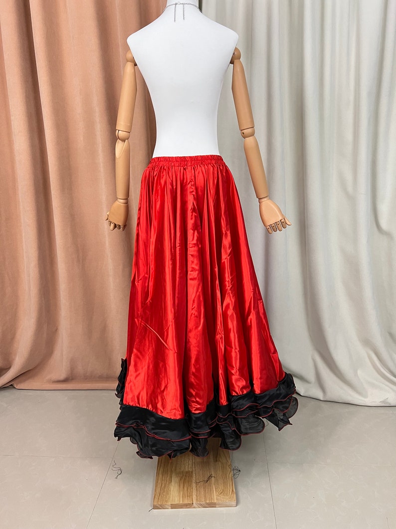 Flamenco Skirt Women's Red and Black Ruffled Satin and Organza Full Circle Dance Skirt