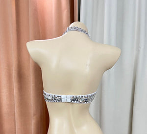 Belly Dance Halter Top, Women's Black Sequin & Rhinestone Beaded Fringe Bra, Performance Costume