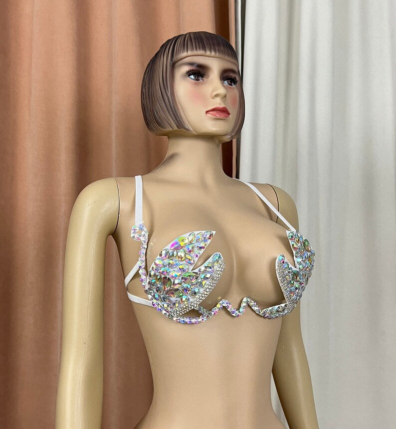 Dancing Bra Top, Women's, Teal/Gold, Embellished Jewel Open Cup, Belly Dance