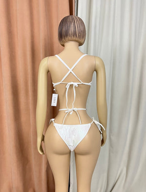 Women's White Sequin & Rhinestone Halter Neck Two-Piece Dance Set, Exotic Dancewear