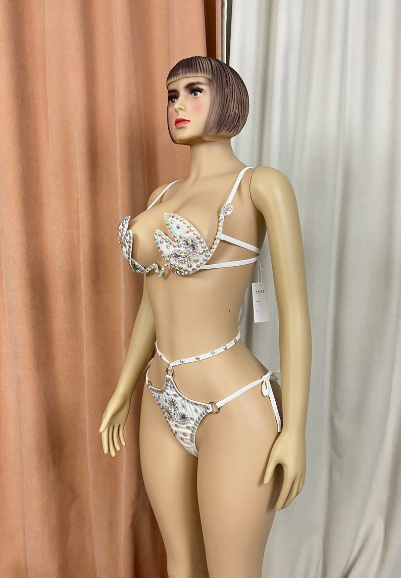 Women's White Sequin & Rhinestone Halter Neck Two-Piece Dance Set, Exotic Dancewear