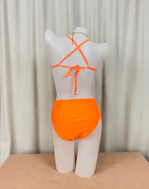 Carnival Women's Orange Feathered Sequin Rhinestone Halter Top and Skirt Set Samba Dance Costume