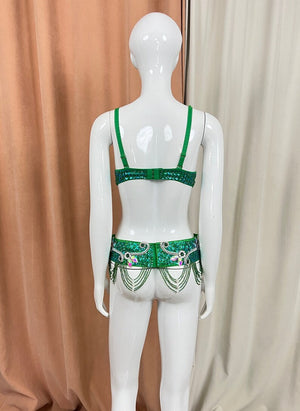 Belly Dance Costume, Women's Pink Sequin & Beaded Bra and Belt Set with Rhinestone Fringe, Adult Oriental Dancewear