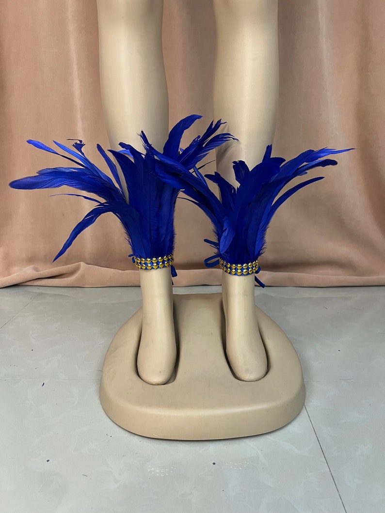 Carnival Dance Costume Women's Blue Feathered & Embellished Sequin Mardi Gras Samba Showgirl Outfit