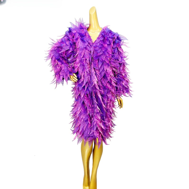 Dance Dress Women's Purple Feathered Long Sleeve Robe