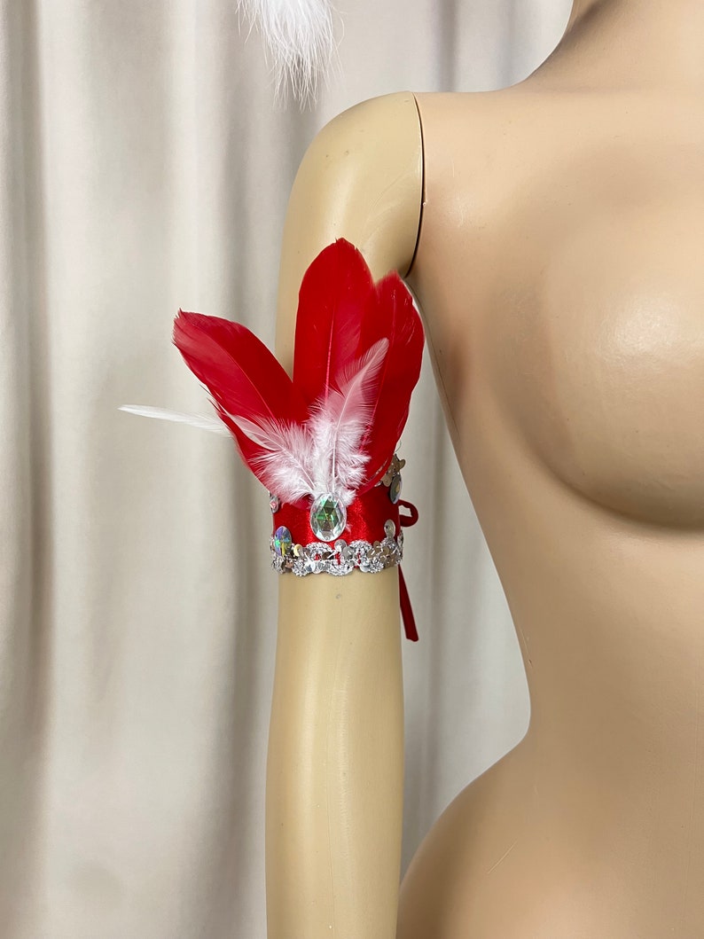 Adult Blue & White Feather & Rhinestone Headdress with Armbands - Carnival Dance Costume