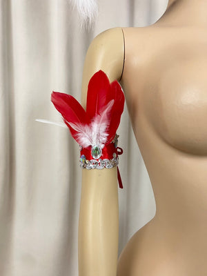 Adult Blue & White Feather & Rhinestone Headdress with Armbands - Carnival Dance Costume