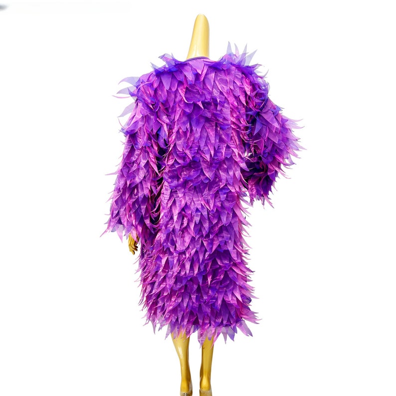 Dance Dress Women's Purple Feathered Long Sleeve Robe