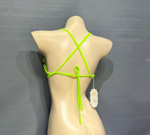 Dance Bra Top, Women's Green & Gold Sequin Beaded Halter, Carnival Samba Salsa Latin