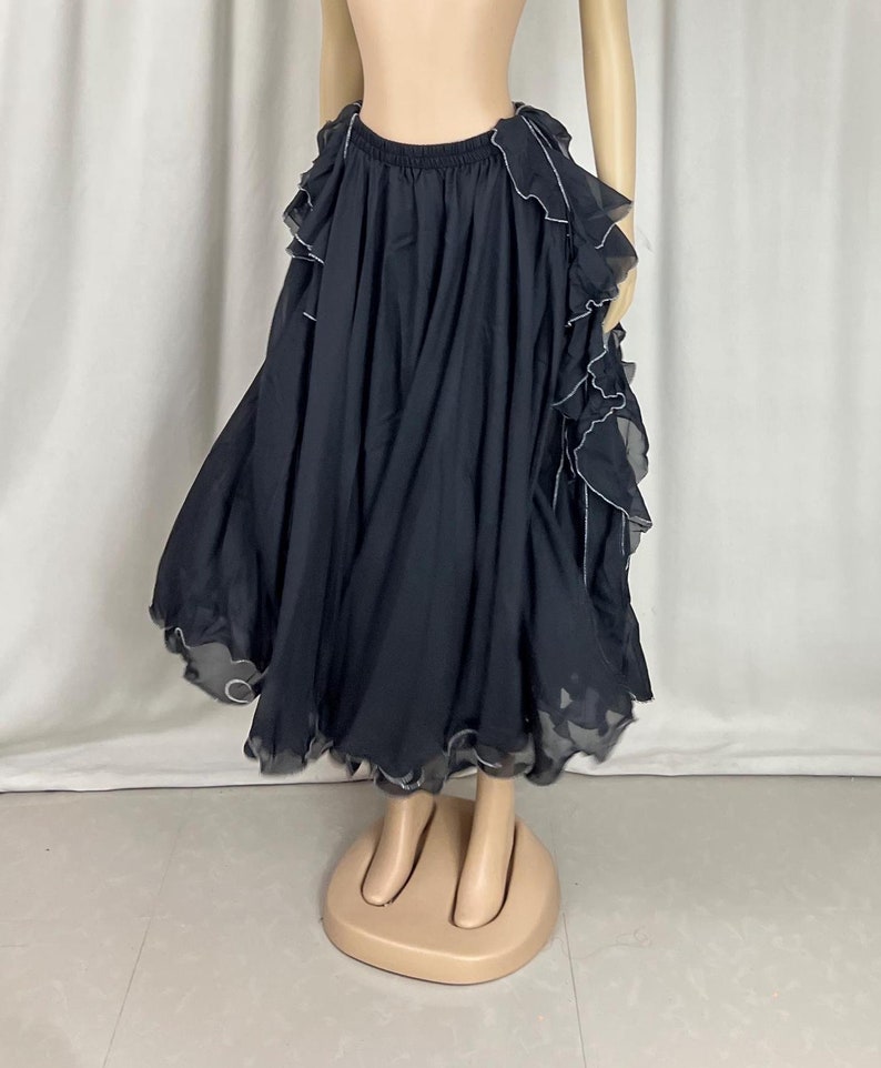 Belly Dance Skirt, Women's Red Chiffon Flowy Tiered Maxi Skirt, Performance Practice Costume