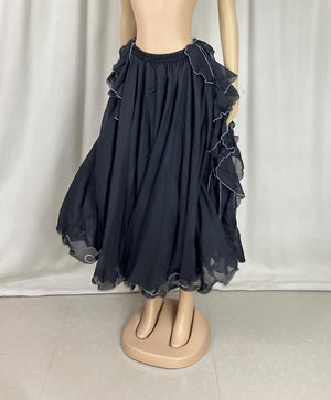 Belly Dance Skirt, Women's Red Chiffon Flowy Tiered Maxi Skirt, Performance Practice Costume