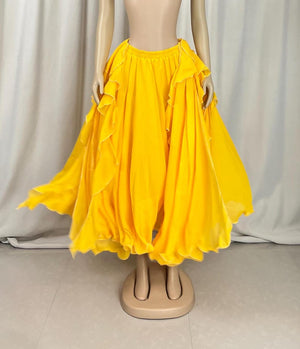 Belly Dance Skirt, Women's Red Chiffon Flowy Tiered Maxi Skirt, Performance Practice Costume