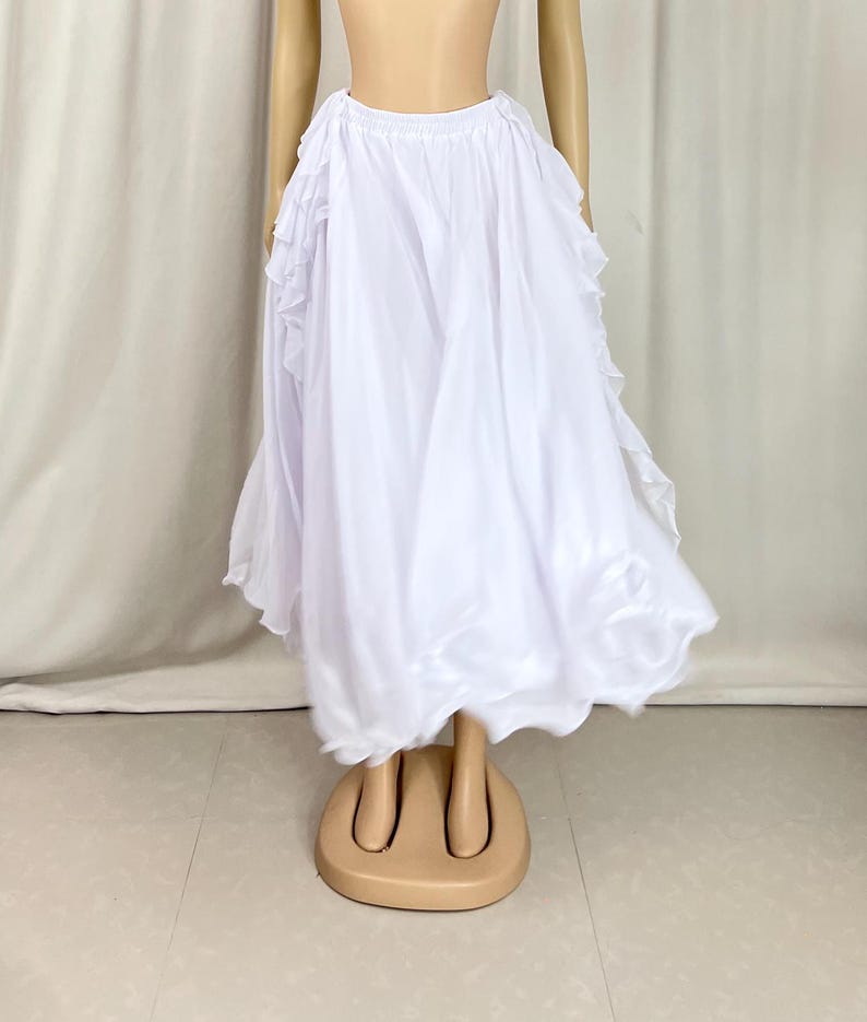 Belly Dance Skirt, Women's Red Chiffon Flowy Tiered Maxi Skirt, Performance Practice Costume