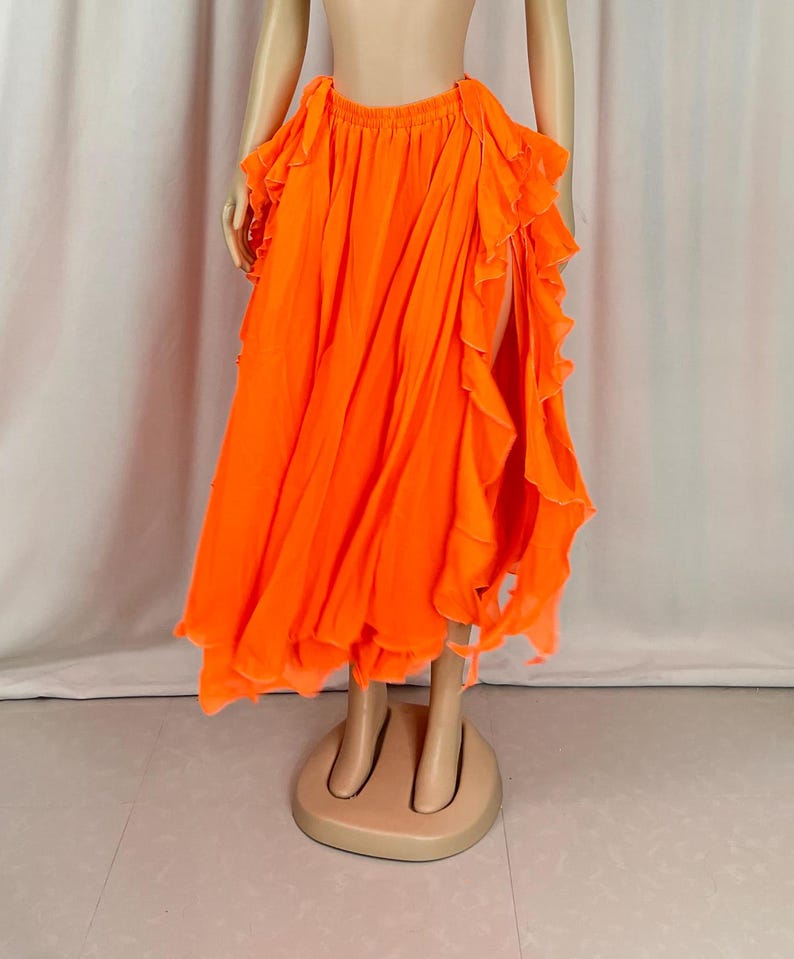 Belly Dance Women's Sky Blue Chiffon Ruffled Skirt with Sequin and Beaded Hip Scarf