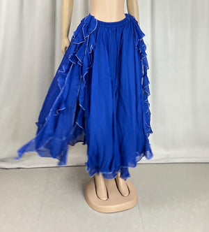 Belly Dance Women's Sky Blue Chiffon Ruffled Skirt with Sequin and Beaded Hip Scarf