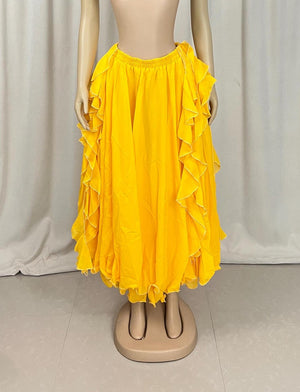 Belly Dance Skirt, Women's Red Chiffon Flowy Tiered Maxi Skirt, Performance Practice Costume