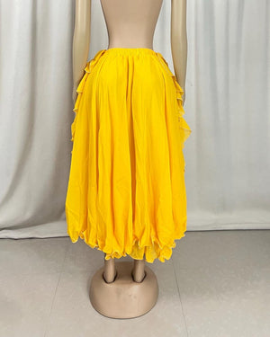 Belly Dance Skirt, Women's Red Chiffon Flowy Tiered Maxi Skirt, Performance Practice Costume