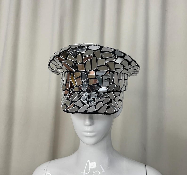 Dance Cap Unisex Silver Mirror Disco Captain Hat