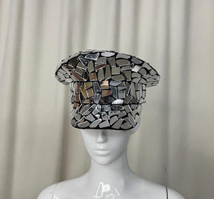 Dance Cap Unisex Silver Mirror Disco Captain Hat