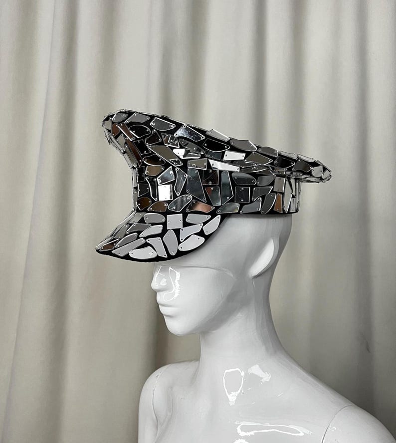 Dance Cap Unisex Silver Mirror Disco Captain Hat