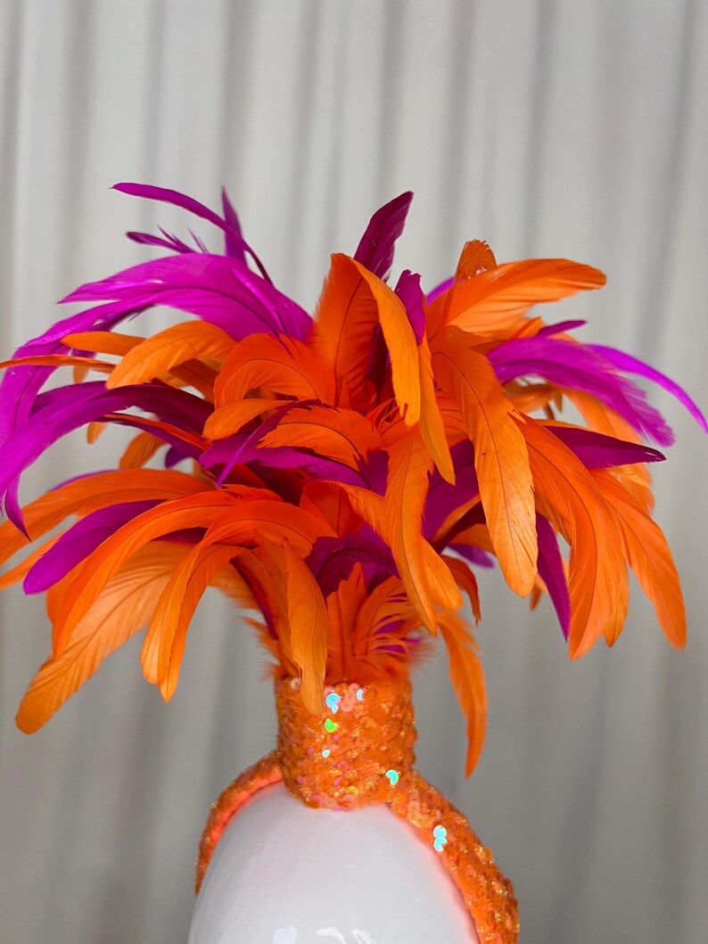 Feather Headpiece Women's Orange and Purple Sequin Carnival Dance Headband