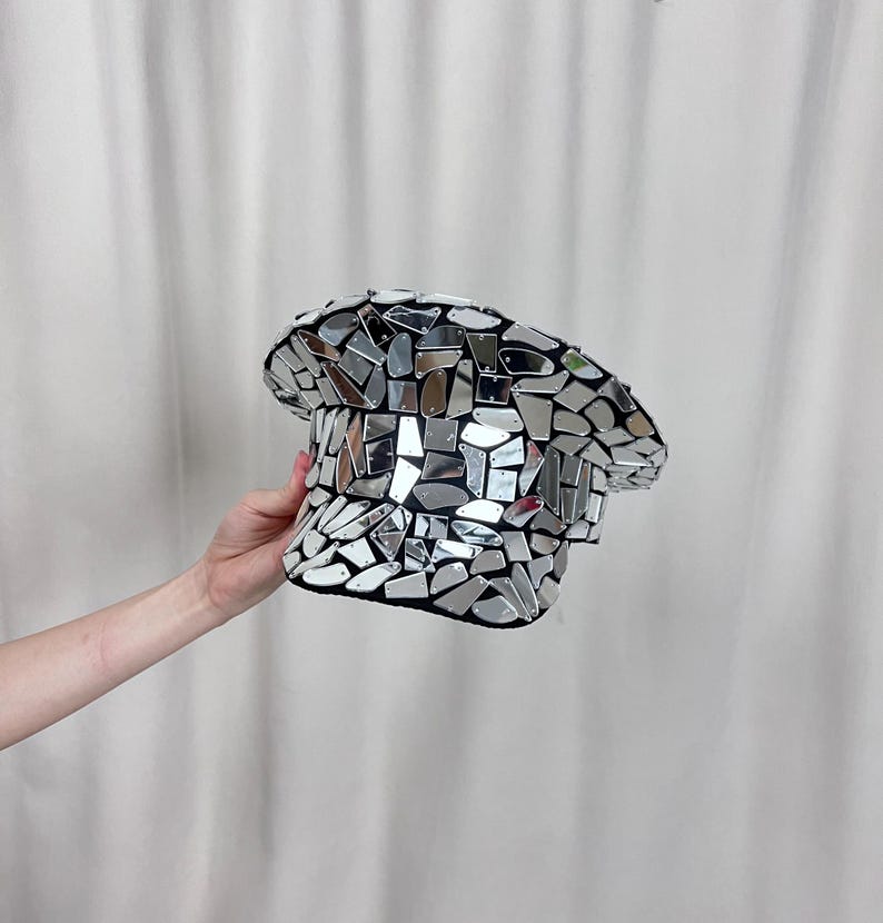 Dance Cap Unisex Silver Mirror Disco Captain Hat