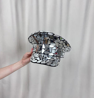 Dance Cap Unisex Silver Mirror Disco Captain Hat