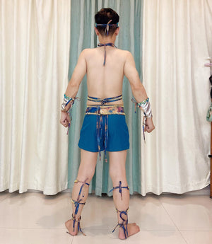 Men's Pink and Black Abstract Print Halter Neck Dance Costume with Armbands and Leg Cuffs