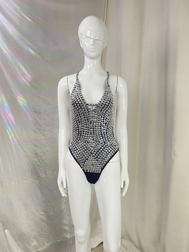 Women's Iridescent Sequin Rhinestone Halter Neck Dance Leotard - Ballroom, Latin, Jazz