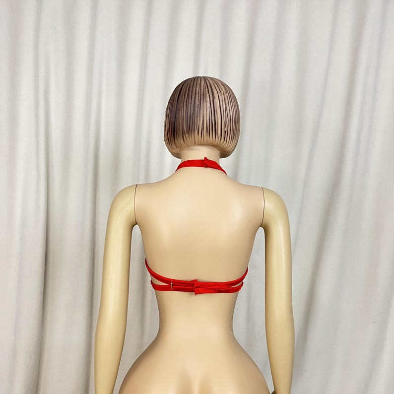 Dancing Bra Top, Women's Red Embellished Rhinestone Halter Bra, Belly Dance