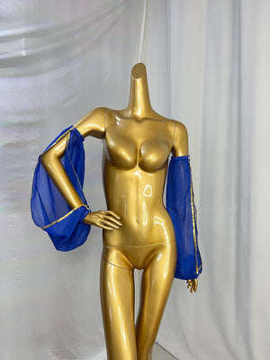 Dance Top, Women's Orange Chiffon Bell Sleeve with Gold Trim, Belly Dance