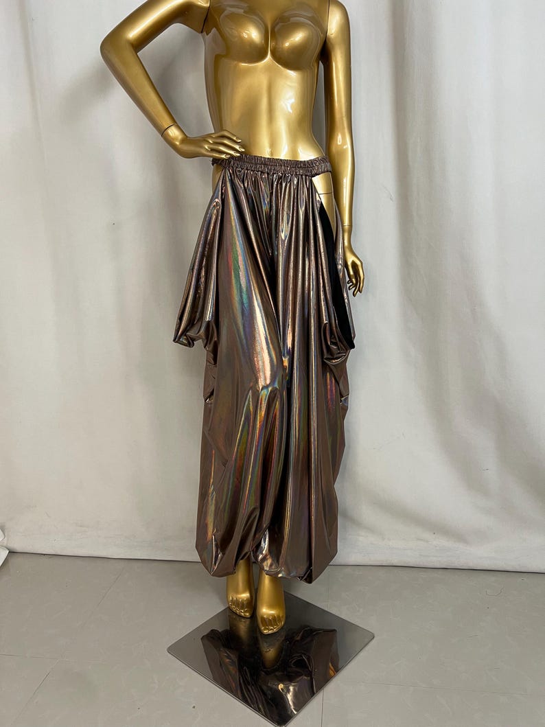 Dance Pants Women's Iridescent Bronze Metallic Harem Pants with Side Slits, Belly Dance