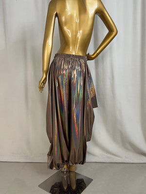 Dance Pants Women's Iridescent Bronze Metallic Harem Pants with Side Slits, Belly Dance