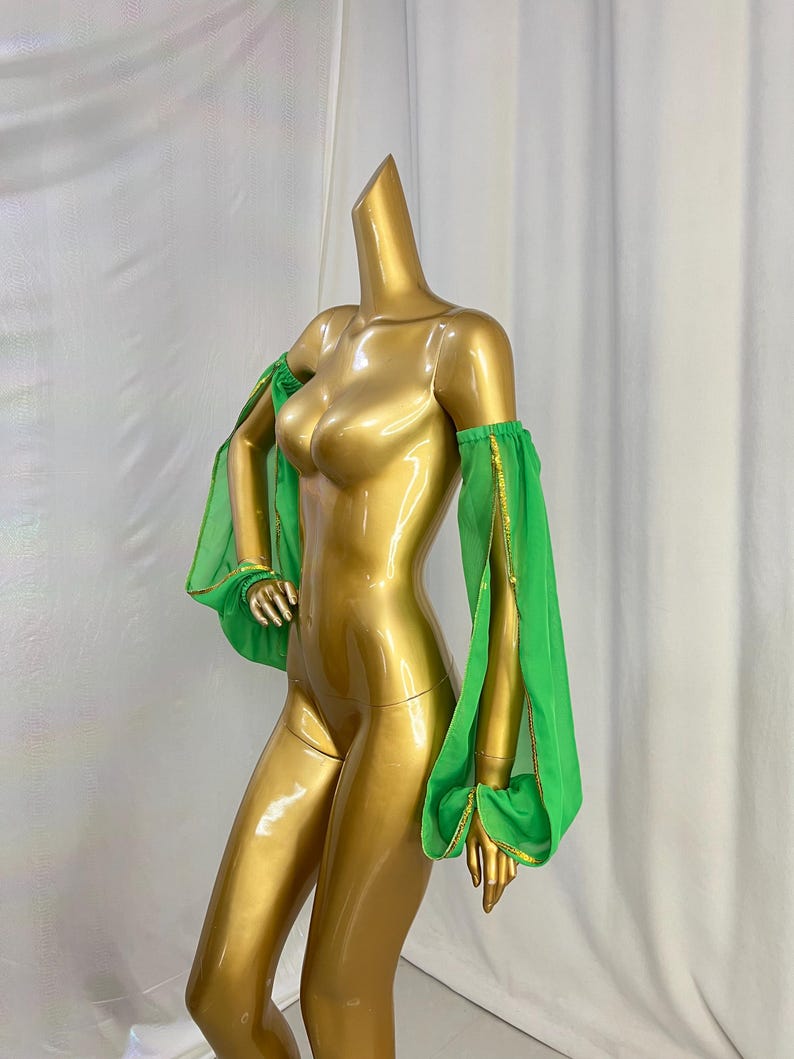 Dance Top, Women's Orange Chiffon Bell Sleeve with Gold Trim, Belly Dance